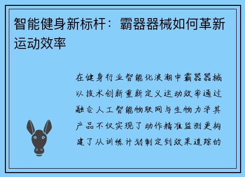 智能健身新标杆：霸器器械如何革新运动效率