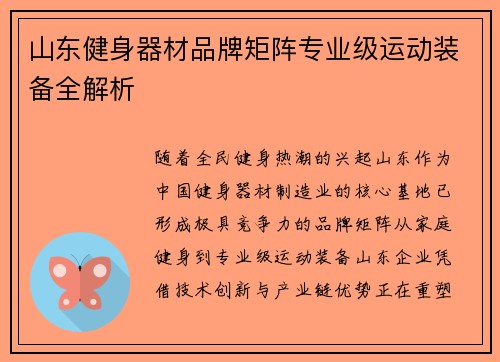 山东健身器材品牌矩阵专业级运动装备全解析